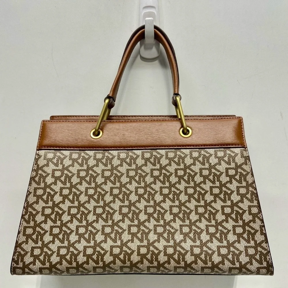 For LIVE show. DKNY Bryant Monogram Canvas Top Handle Purse with chain strap. - Picture 3 of 6